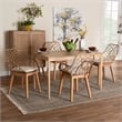 Baxton Studio Ballerina Gray Rattan and Brown Mahogany Wood 5-Piece Dining Set