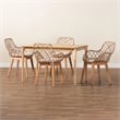 Baxton Studio Ballerina Gray Rattan and Brown Mahogany Wood 5-Piece Dining Set