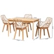 Baxton Studio Ballerina Gray Rattan and Brown Mahogany Wood 5-Piece Dining Set