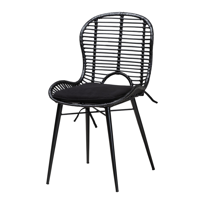 Baxton Studio Brenna Black Finished Wood and Rattan 5-Piece Dining Set