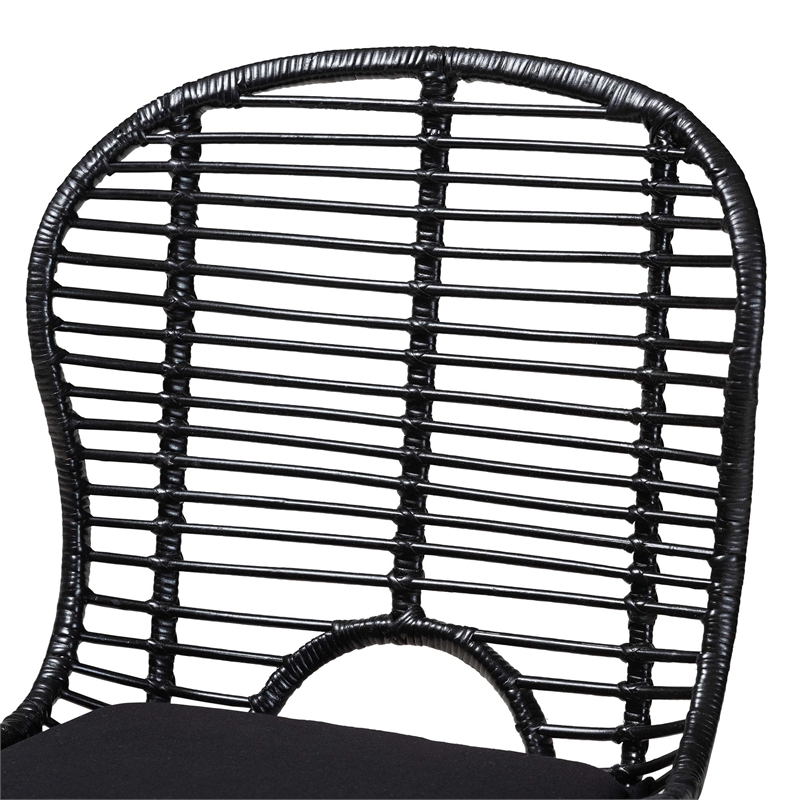 Baxton Studio Brenna Black Finished Wood and Rattan 5-Piece Dining Set