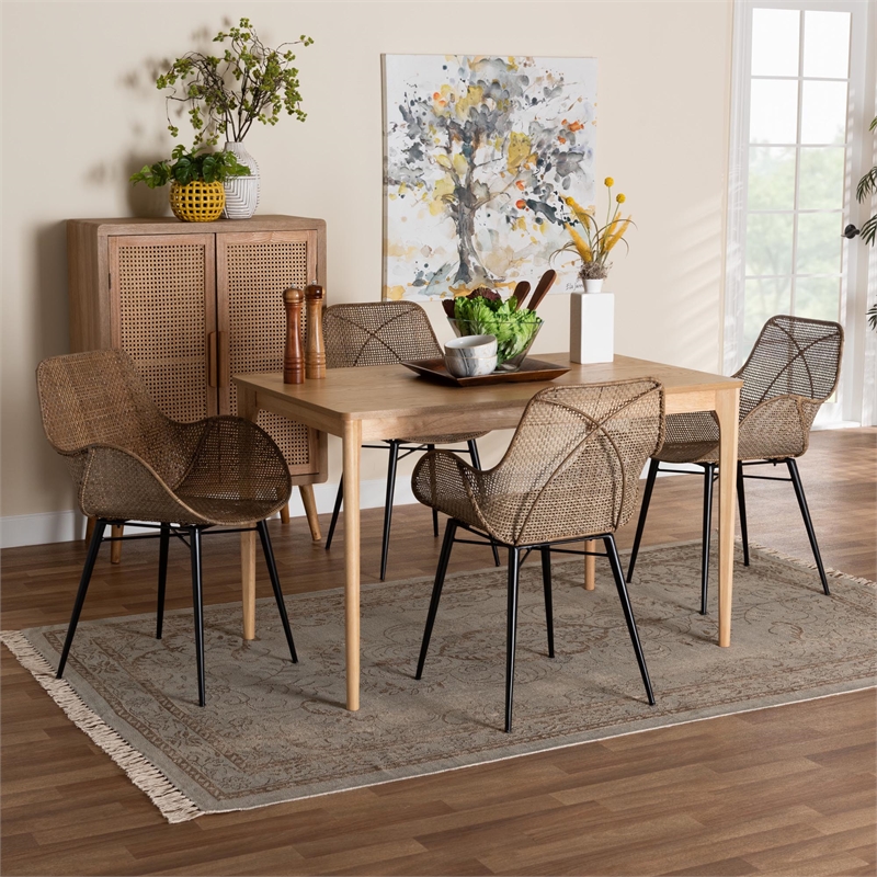 Baxton Studio Ballerina Gray Rattan and Black Metal 5-Piece Dining Set