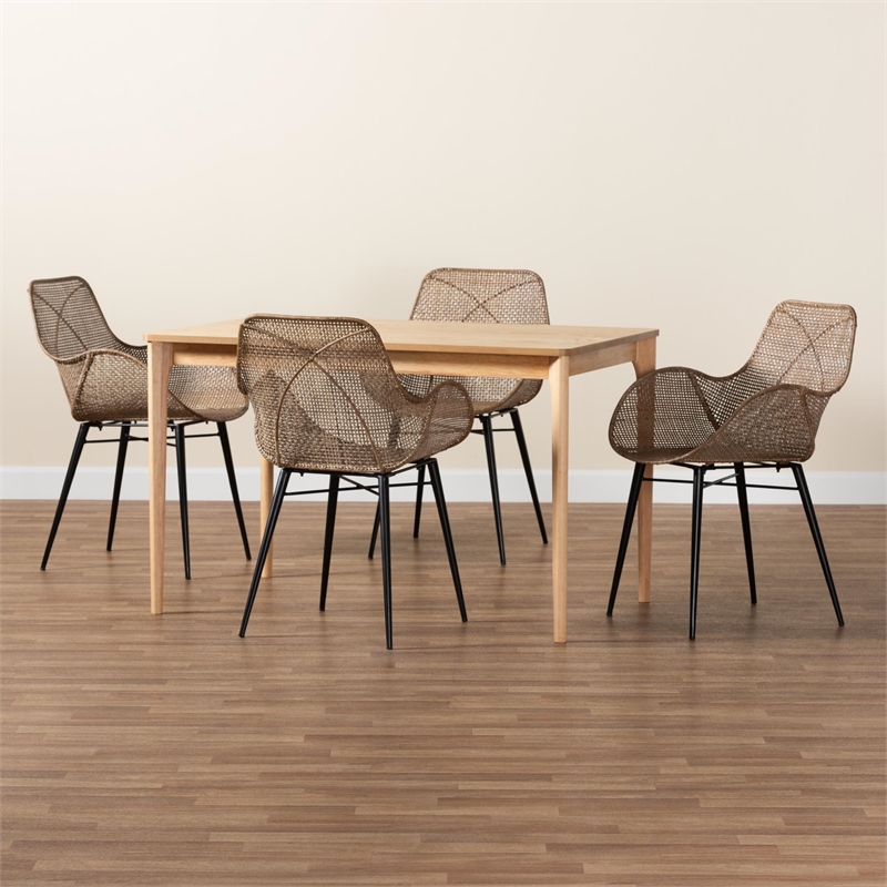 Baxton Studio Ballerina Gray Rattan and Black Metal 5-Piece Dining Set