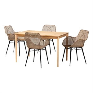 Baxton Studio Ballerina Gray Rattan and Black Metal 5-Piece Dining Set