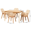 Baxton Studio Ballerina Brown Mahogany Wood and Rattan 5-Piece Dining Set