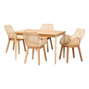Baxton Studio Ballerina Brown Mahogany Wood and Rattan 5-Piece Dining Set