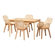 Baxton Studio Ballerina Brown Mahogany Wood and Rattan 5-Piece Dining Set