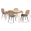 Baxton Studio Sabelle Brown Wood and Greywashed Rattan 5-Piece Dining Set
