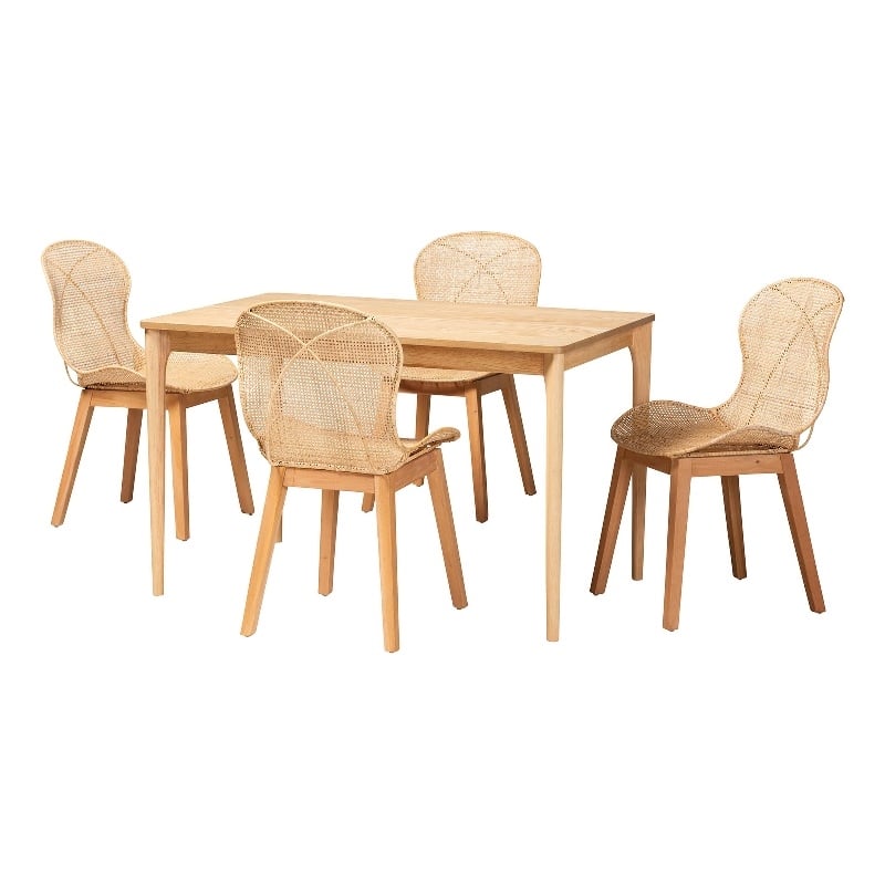 Baxton Studio Sabelle Brown Mahogany Wood and Rattan 5-Piece Dining Set