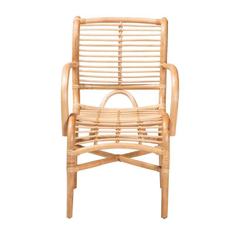 Baxton Studio Seminyak Rattan Lounge Chair with Round Armrests in Brown