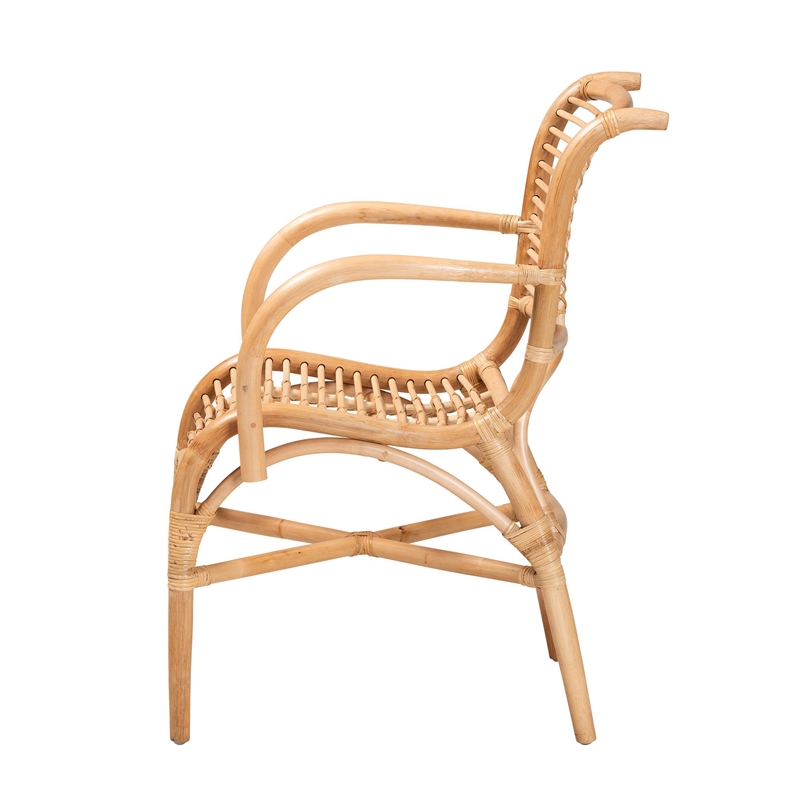 Baxton Studio Seminyak Rattan Lounge Chair with Round Armrests in Brown