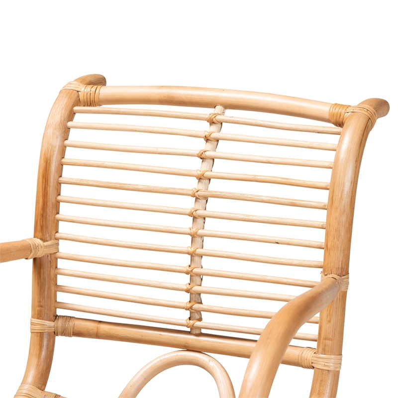 Baxton Studio Seminyak Rattan Lounge Chair with Round Armrests in Brown