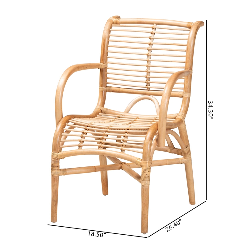 Baxton Studio Seminyak Rattan Lounge Chair with Round Armrests in Brown