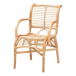 Baxton Studio Seminyak Rattan Lounge Chair with Round Armrests in Brown