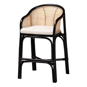 Baxton Studio Miranda 23.5&quot Rattan Counter Stool in Black and Natural Brown