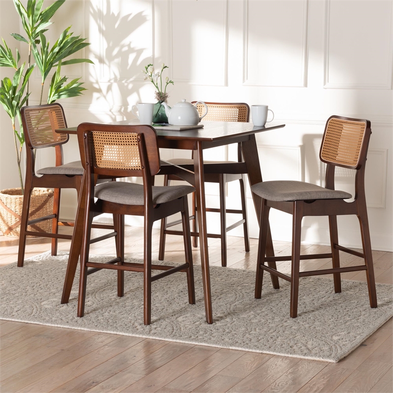 Baxton Studio Dannon 5-Piece Fabric & Wood Pub Set in Gray/Walnut Brown
