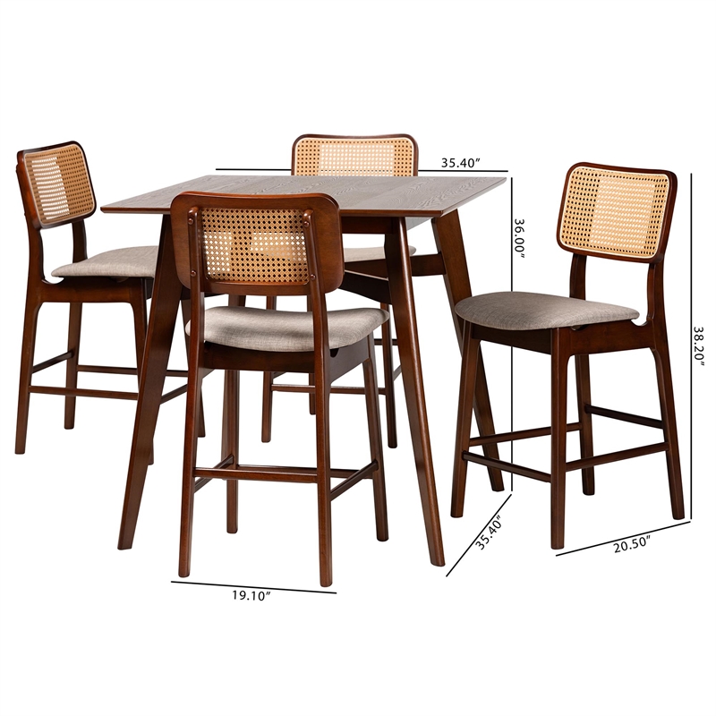 Baxton Studio Dannon 5-Piece Fabric & Wood Pub Set in Gray/Walnut Brown