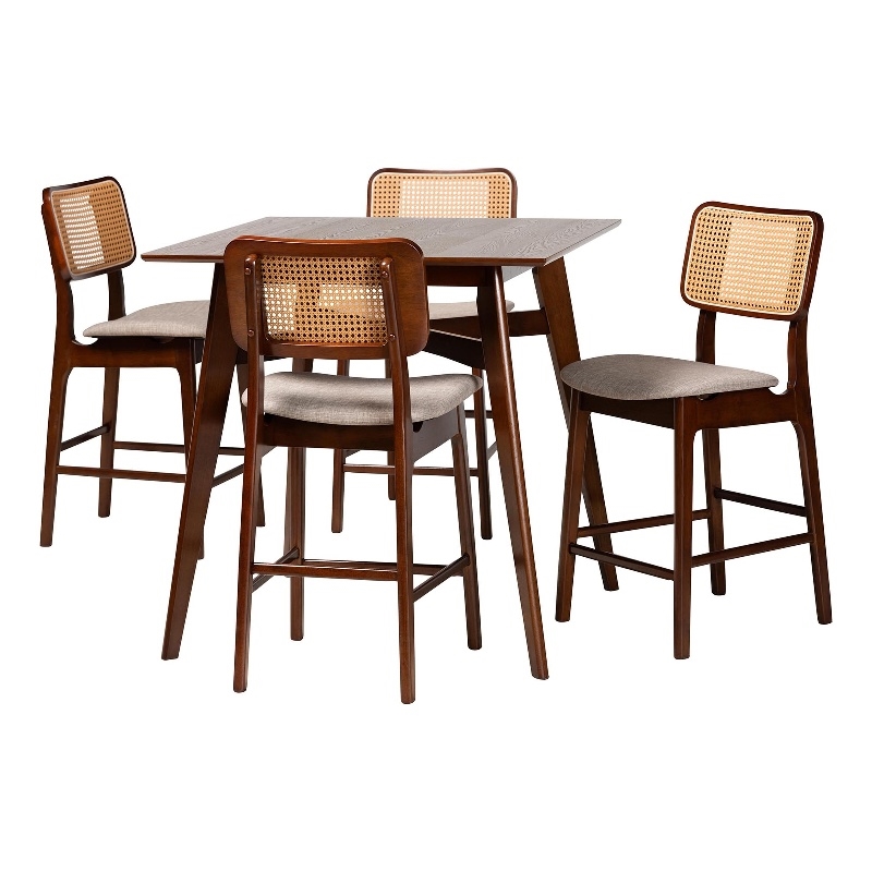 Baxton Studio Dannon 5-Piece Fabric & Wood Pub Set in Gray/Walnut Brown