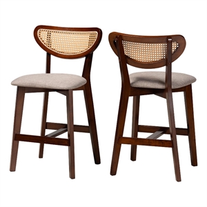 Baxton Studio Dannell 23.3&quot Fabric & Wood Counter Stool in Gray/Brown (Set of 2)