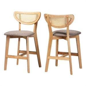 Baxton Studio Dannell 23.3&quot Fabric & Wood Counter Stool in Gray/Oak (Set of 2)