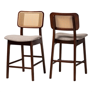 Baxton Studio Dannon 24&quot Fabric & Wood Counter Stool in Gray/Brown (Set of 2)
