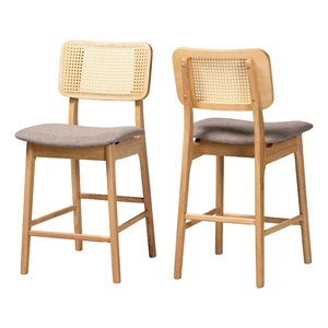 Baxton Studio Dannon 24&quot Fabric & Wood Counter Stool in Gray/Oak (Set of 2)