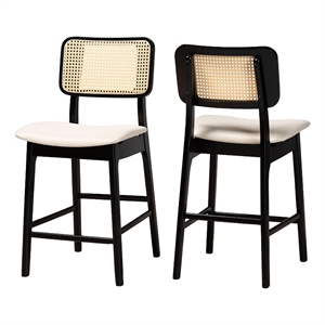 Baxton Studio Dannon 24&quot Fabric & Wood Counter Stool in Cream/Black (Set of 2)