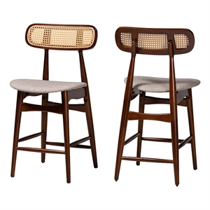 Baxton Studio Tarana 24&quot Fabric & Wood Counter Stool in Gray/Brown (Set of 2)