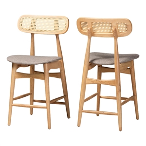 Baxton Studio Tarana 24&quot Fabric & Wood Counter Stool in Gray/Oak (Set of 2)