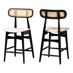 Baxton Studio Tarana 24&quot Fabric & Wood Counter Stool in Cream/Black (Set of 2)