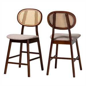 Baxton Studio Darrion 24&quot Fabric & Wood Counter Stool in Gray/Brown (Set of 2)