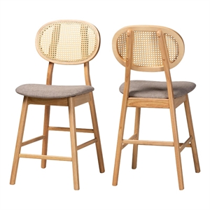 Baxton Studio Darrion 24&quot Fabric & Wood Counter Stool in Gray/Oak (Set of 2)
