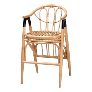 Baxton Studio Cyntia 23.6&quot Rattan Counter Stool with Round Armrests in Brown