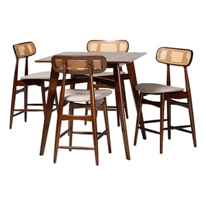 Baxton Studio Tarana 5-Piece Fabric & Wood Pub Set in Gray/Walnut Brown