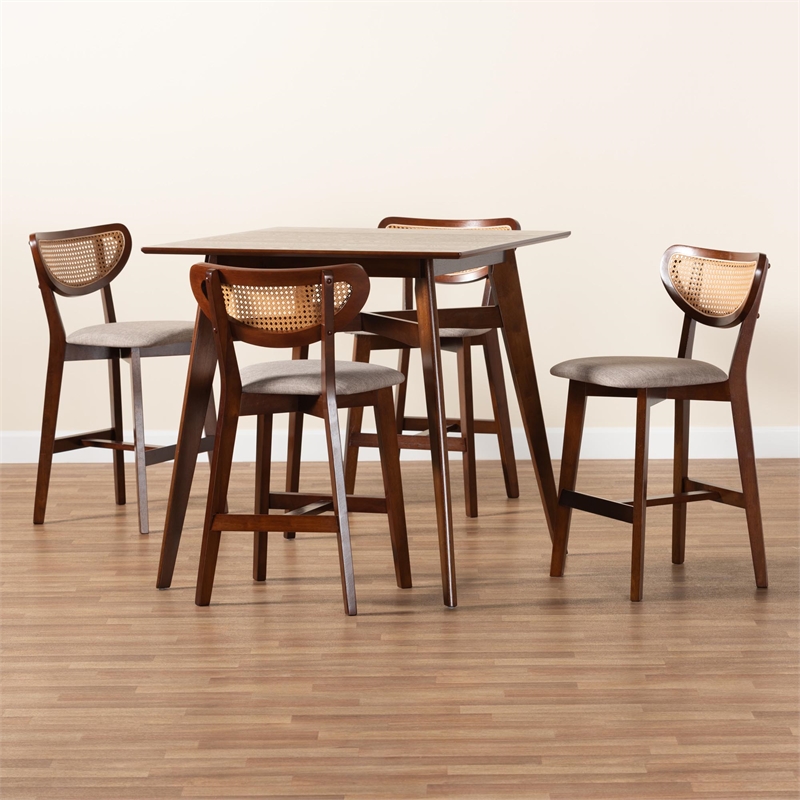Baxton Studio Dannell 5-Piece Fabric & Wood Pub Set in Gray/Walnut Brown