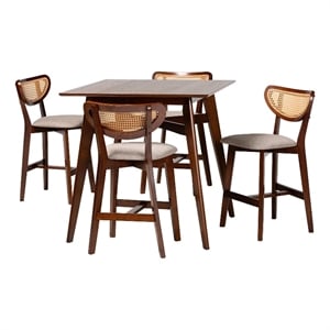 Baxton Studio Dannell 5-Piece Fabric & Wood Pub Set in Gray/Walnut Brown
