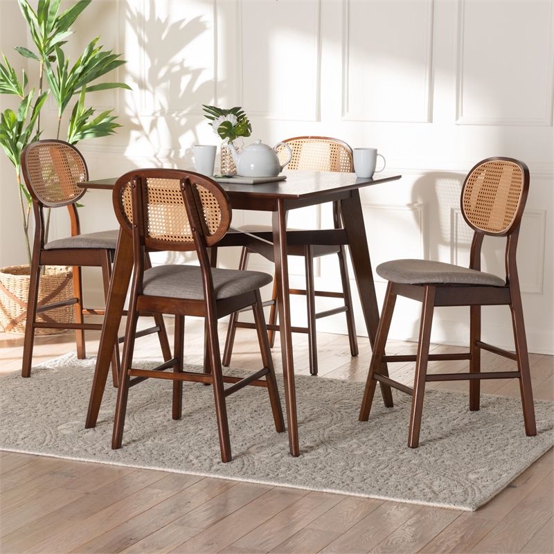 Baxton Studio Darrion 5-Piece Fabric & Wood Pub Set in Gray/Walnut Brown