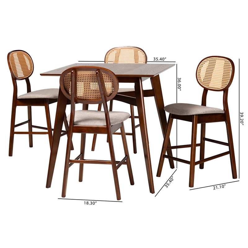 Baxton Studio Darrion 5-Piece Fabric & Wood Pub Set in Gray/Walnut Brown