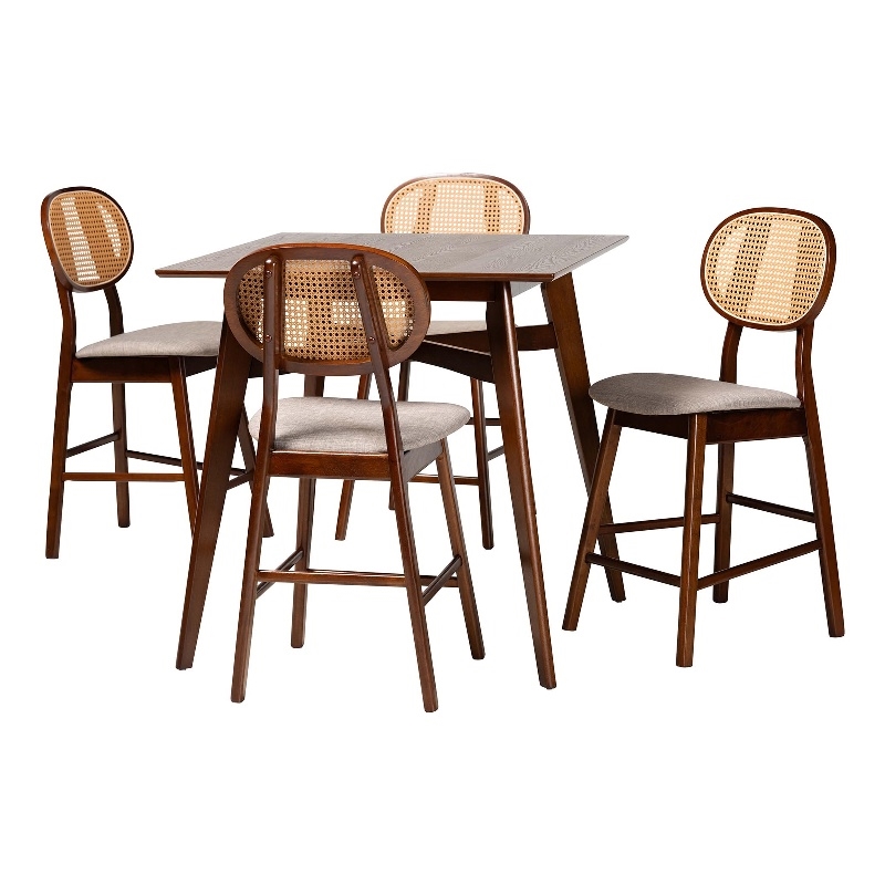 Baxton Studio Darrion 5-Piece Fabric & Wood Pub Set in Gray/Walnut Brown