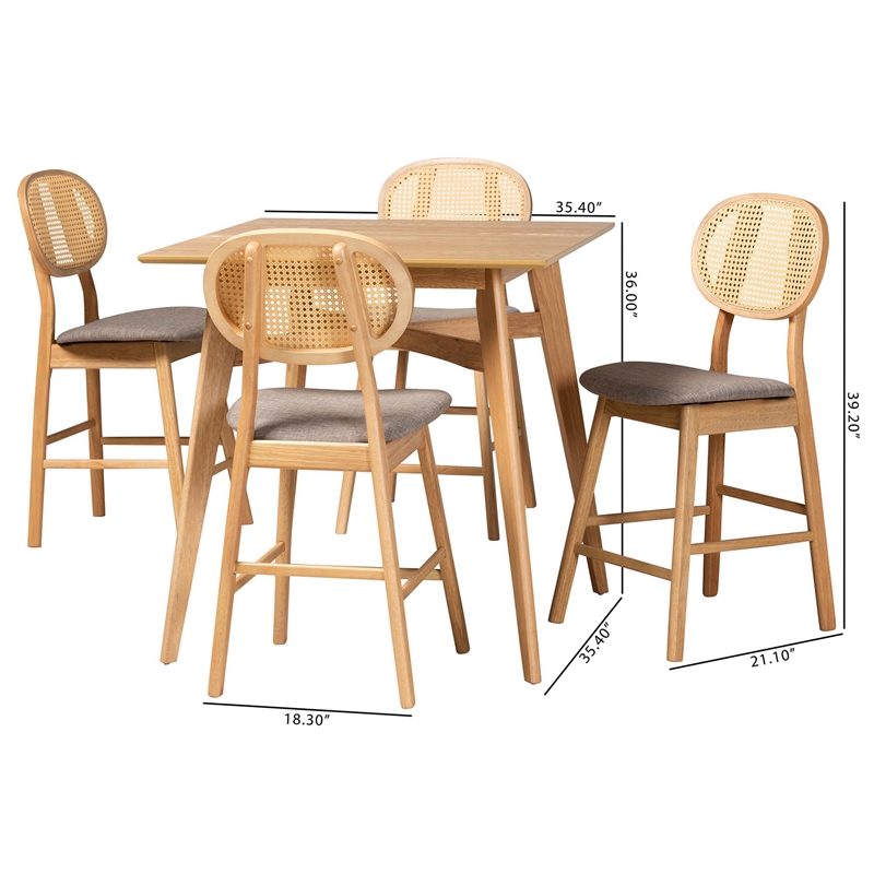 Baxton Studio Darrion 5-Piece Fabric & Wood Pub Set in Gray/Natural Oak