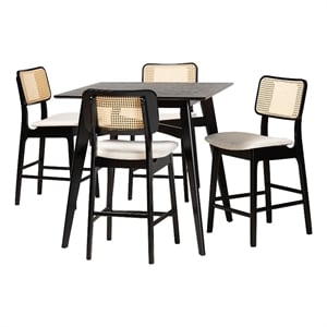 Baxton Studio Dannon 5-Piece Fabric & Wood Pub Set in Cream/Black