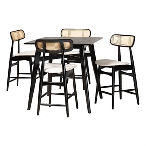 Baxton Studio Tarana 5-Piece Fabric & Wood Pub Set in Cream/Black