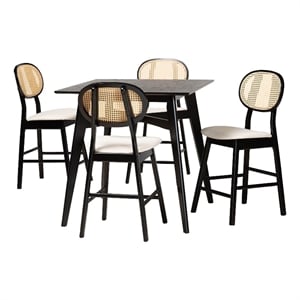 Baxton Studio Darrion 5-Piece Fabric & Wood Pub Set in Cream/Black