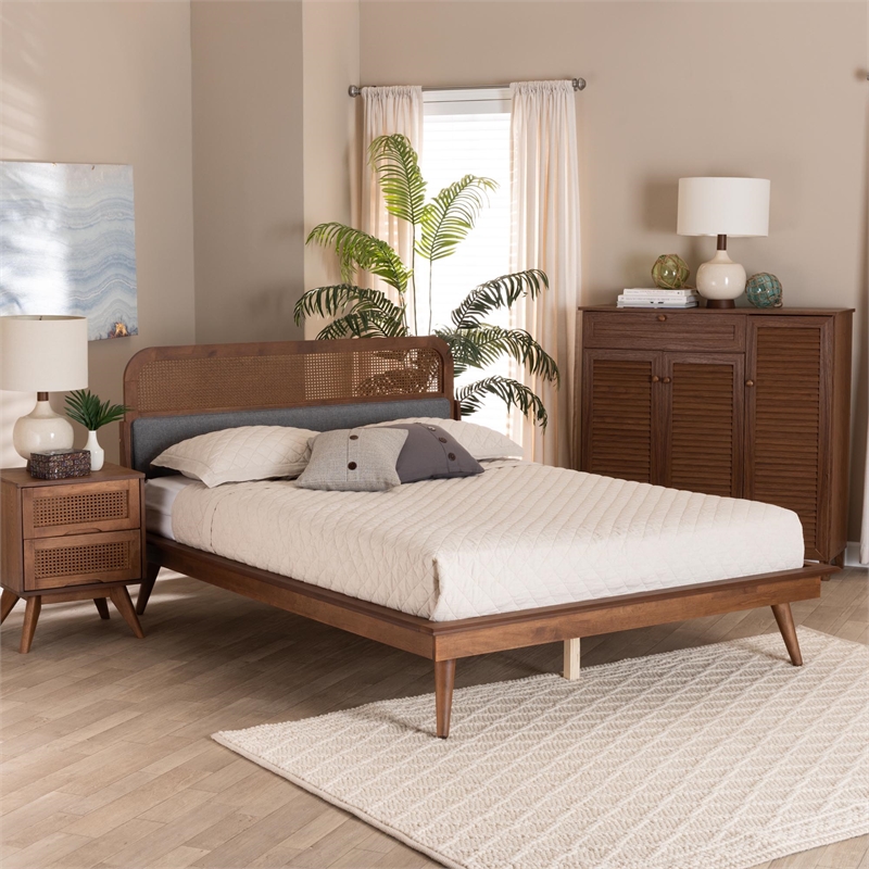 Baxton Studio Irina Fabric & Wood King Size Platform Bed in Gray/Ash Walnut
