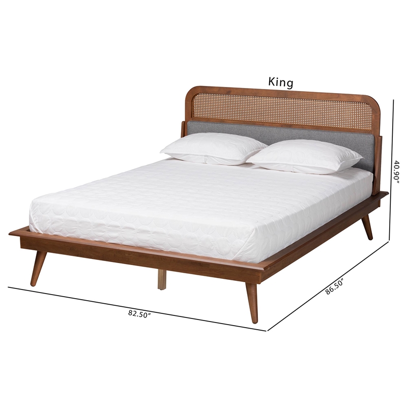 Baxton Studio Irina Fabric & Wood King Size Platform Bed in Gray/Ash Walnut