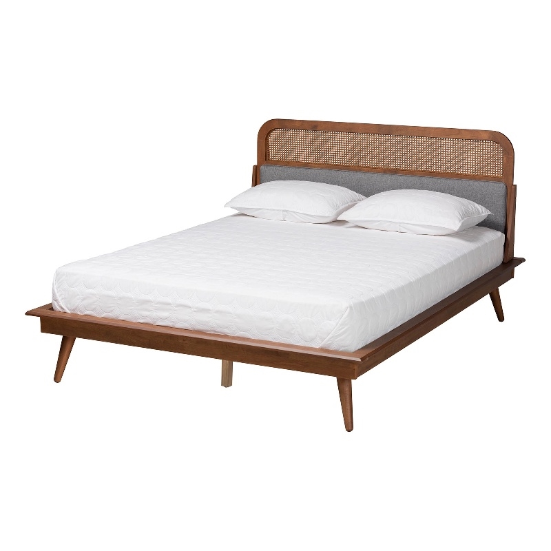 Baxton Studio Irina Fabric & Wood King Size Platform Bed in Gray/Ash Walnut