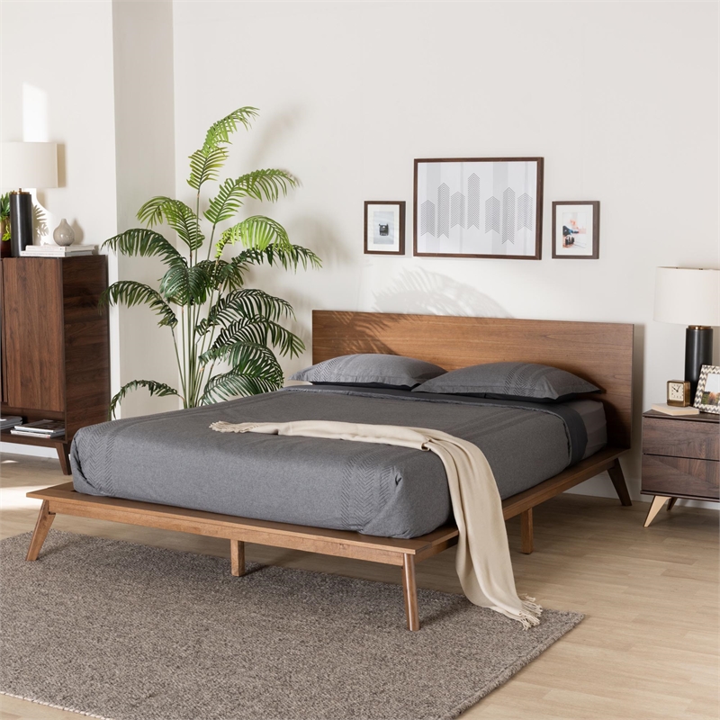 Baxton Studio Wheatley Wood Queen Size Platform Bed in Walnut Brown