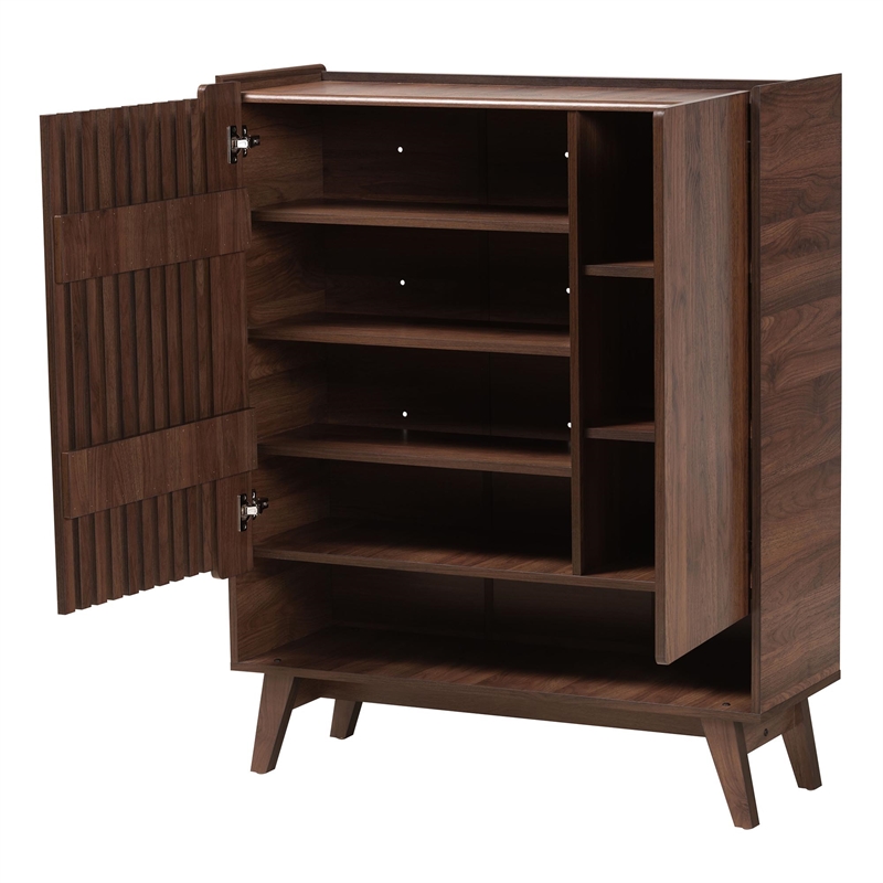 Baxton Studio Paricia 7-Shelf Wood Shoe Cabinet in Walnut Brown
