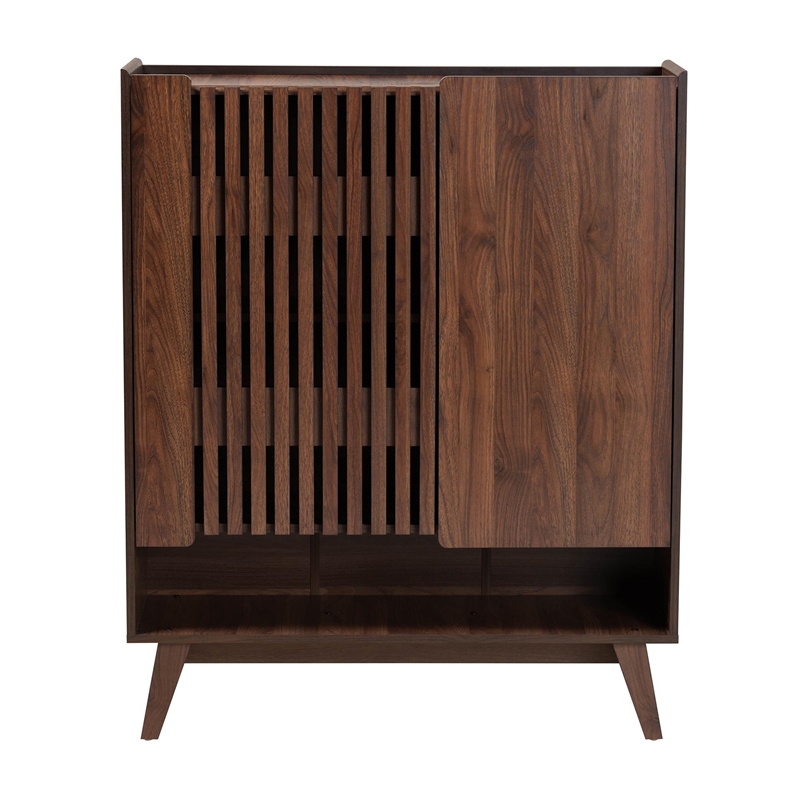 Baxton Studio Paricia 7-Shelf Wood Shoe Cabinet in Walnut Brown