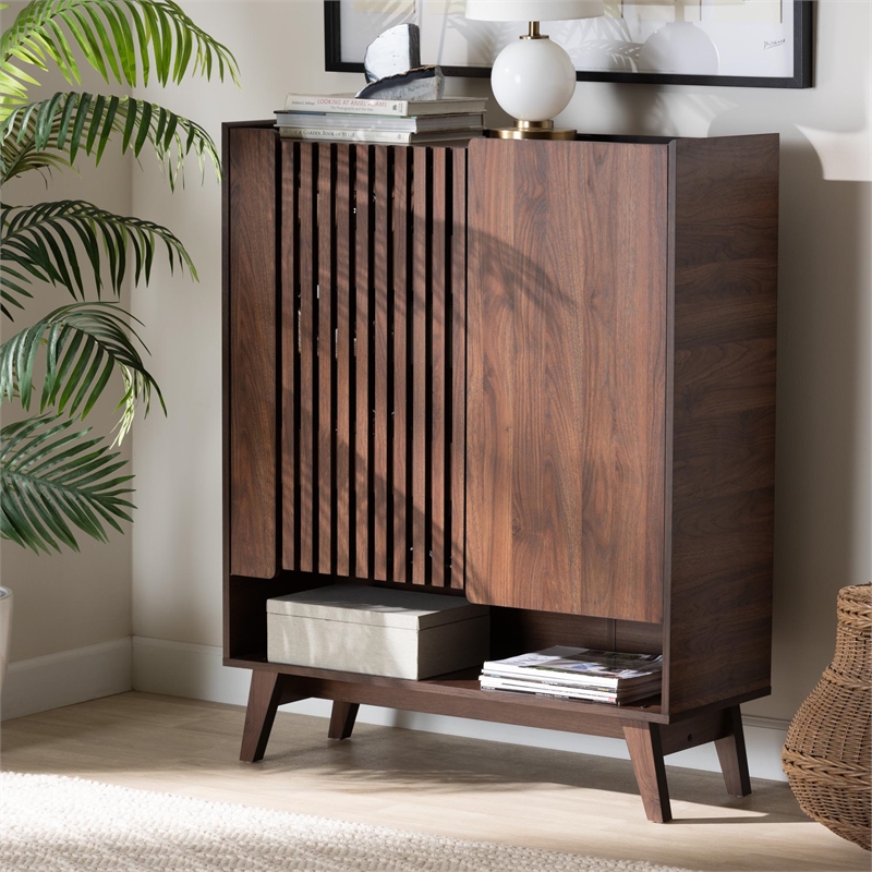 Baxton Studio Paricia 7-Shelf Wood Shoe Cabinet in Walnut Brown